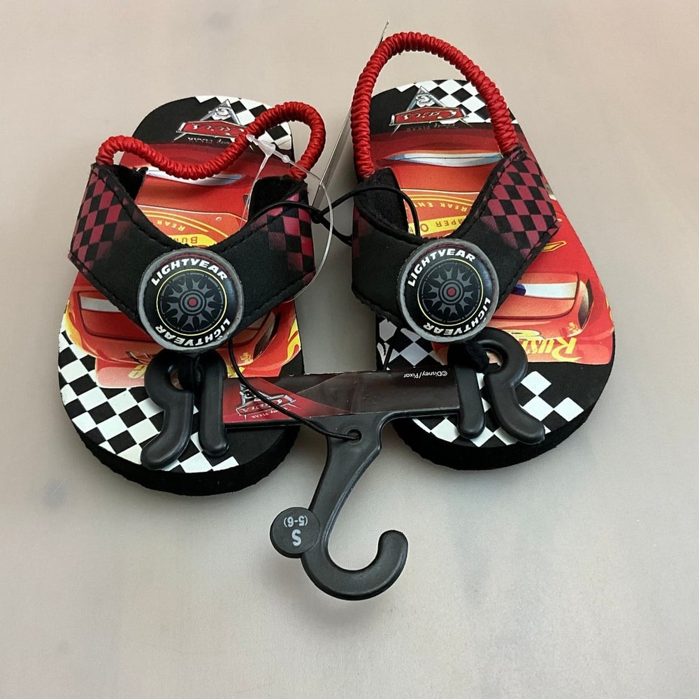 Disney Pixar Cars Lightning McQueen Toddler Flip Flops with Back Strap, Size 5-